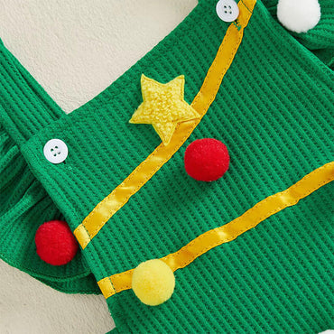 Fly Sleeve Christmas Pom Pom Baby Romper