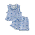 Sleeveless Bow Stripes Ruffled Toddler Set Blue 9-12 M
