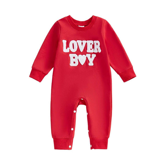 Long Sleeve Lover Boy Baby Jumpsuit Red 0-3 M