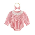 Long Sleeve Vintage Lace Baby Romper Rompers The Trendy Toddlers Pink 0-3 M 