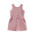 Sleeveless Bow Waffle Toddler Romper Pink 9-12 M