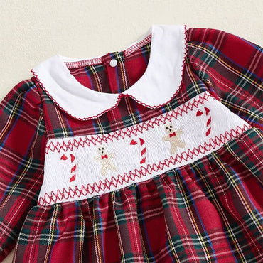 Puff Sleeve Christmas Plaid Toddler Dress