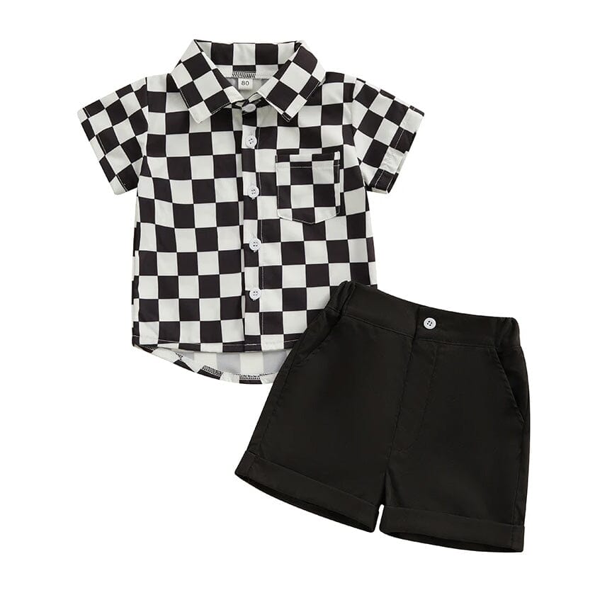 Gentleman Checkered Shirt Toddler Set Black 9-12 M 