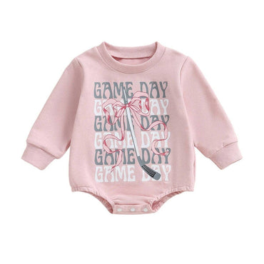Long Sleeve Hockey Bow Baby Bodysuit Pink 0-3 M