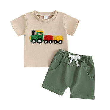 Short Sleeve Tiny Wheels Baby Set Green 3-6 M