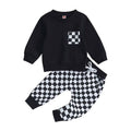 Long Sleeve Checkered Pants Baby Set Black 3-6 M