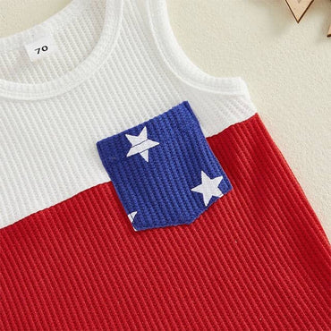 Sleeveless 4th of July Waffle Baby Set