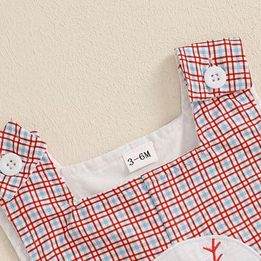 Sleeveless Plaid Baseball Baby Romper