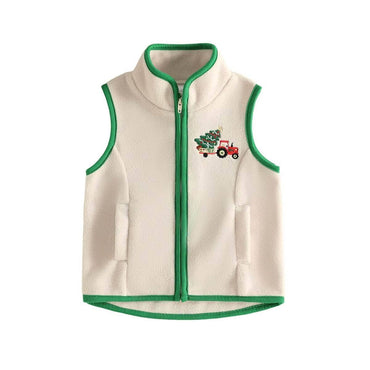 Christmas Fleece Zipper Toddler Vest Vest The Trendy Toddlers Beige 9-12 M 