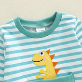 Long Sleeve Striped Dinosaur Toddler Set
