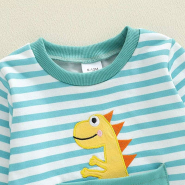Long Sleeve Striped Dinosaur Toddler Set