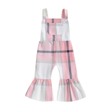 Sleeveless Plaid Bell Bottom Toddler Jumpsuit Pink 9-12 M 