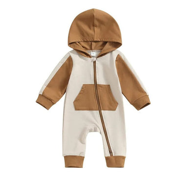 Color Block Pocket Baby Jumpsuit Brown 0-3 M 