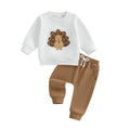 Long Sleeve Thanksgiving Turkey Baby Set White 3-6 M