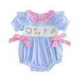 Short Sleeve Ruffled Collar Easter Baby Romper Blue 0-3 M