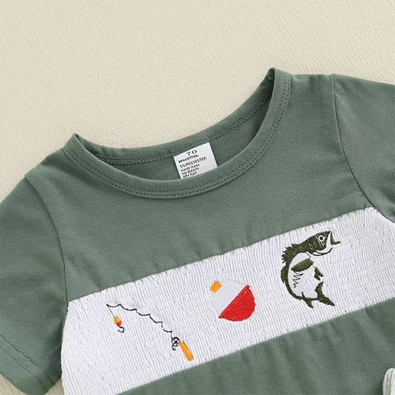 Short Sleeve Fishing Striped Shorts Baby Set