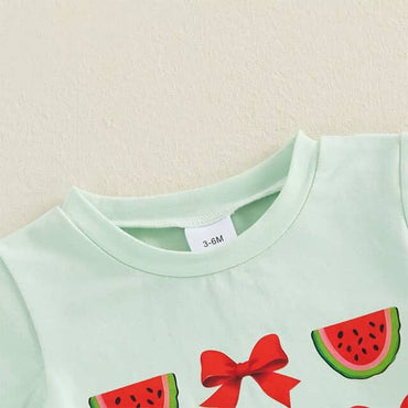 Short Sleeve Watermelon Bow Baby Bodysuit