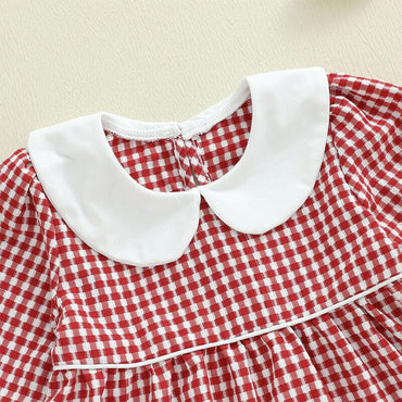 Long Sleeve Collar Plaid Toddler Dress