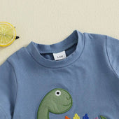 Short Sleeve Dino Striped Shorts Toddler Set