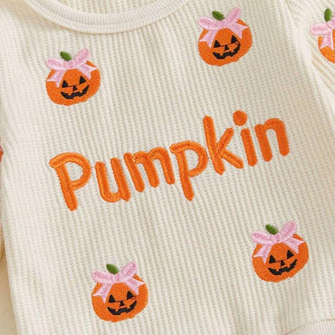 Long Sleeve Pumpkin Bow Waffle Toddler Set Sets The Trendy Toddlers 