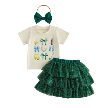 Short Sleeve Golf Tiered Tulle Skirt Toddler Set Sets The Trendy Toddlers Green 9-12 M 