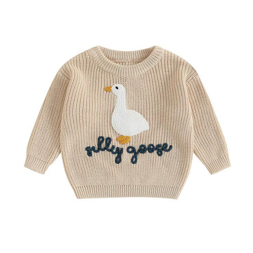 Silly Goose Knit Baby Sweater Beige 6-9 M