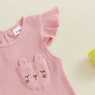 Fly Sleeve Ribbed Bunny Baby Jumpsuit Jumpsuit The Trendy Toddlers 