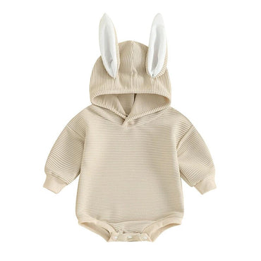 Long Sleeve Bunny Hooded Baby Bodysuit Beige 0-3 M 