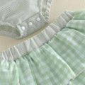 Sleeveless Plaid Bow Tulle Tiered Skirt Baby Set