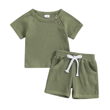 Short Sleeve Solid Ribbed Baby Set Green 3-6 M 