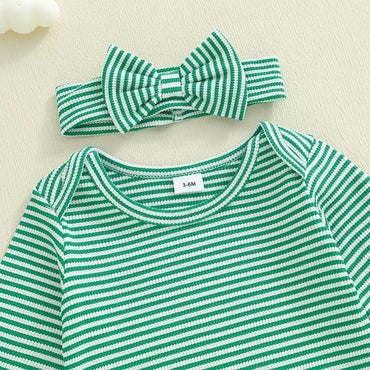 Long Sleeve Striped Ruffled Baby Jumpsuit