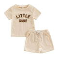 Short Sleeve Little Dude Toddler Set Beige 9-12 M 