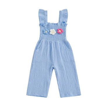 Fly Sleeve Flowers Toddler Jumpsuit Blue 9-12 M