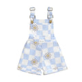 Sleeveless Daisy Checkered Toddler Romper Blue 9-12 M 