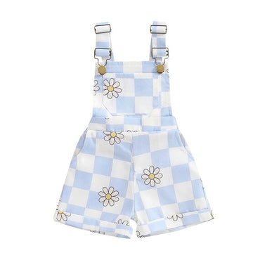 Sleeveless Daisy Checkered Toddler Romper Blue 9-12 M 