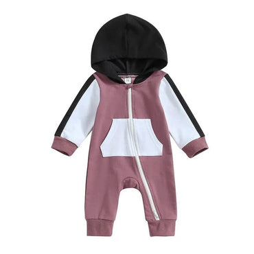 Color Block Pocket Baby Jumpsuit Purple 0-3 M 