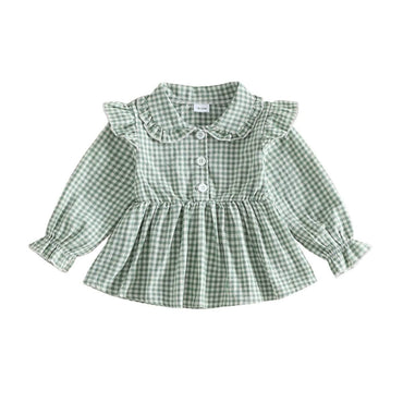 Long Sleeve Gingham Ruffled Toddler Blouse
