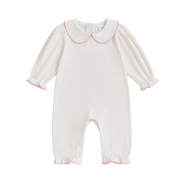 Long Sleeve Solid Collar Baby Jumpsuit White 0-3 M
