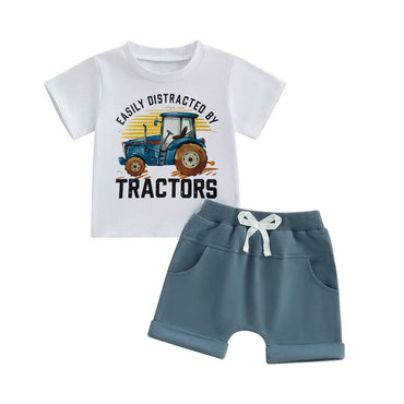Short Sleeve Tractors Toddler Set White 9-12 M