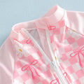 Long Sleeve Pink Checkered Floral Toddler Swimsuit