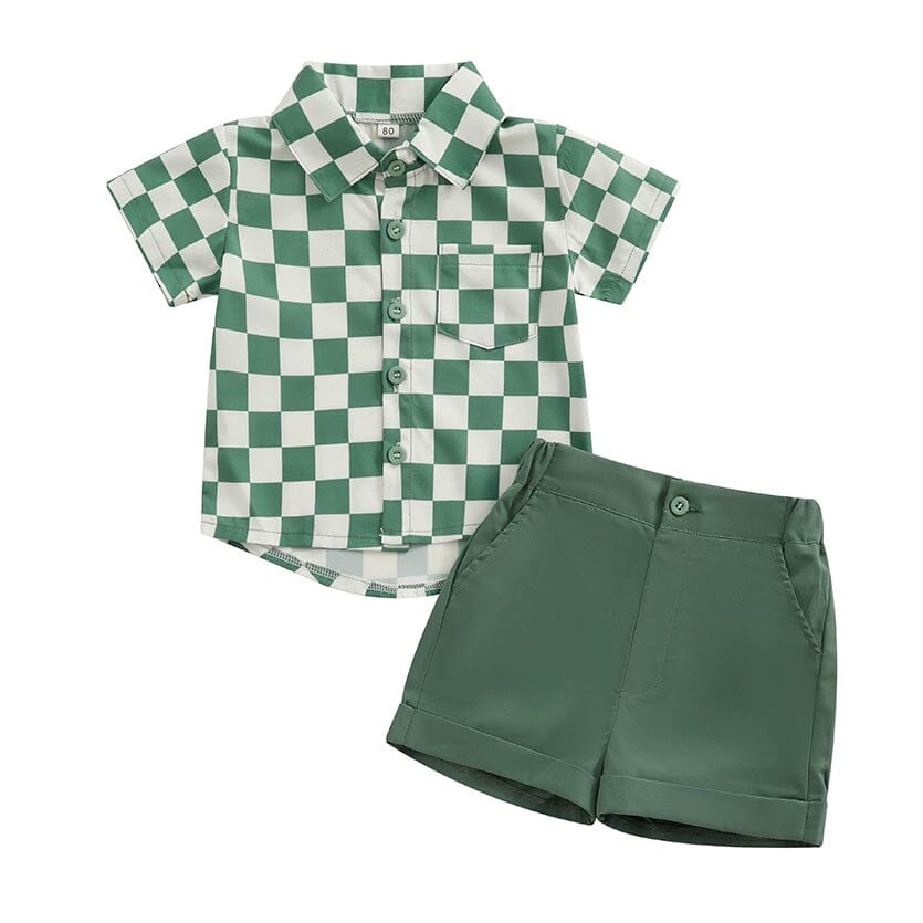 Gentleman Checkered Shirt Toddler Set Green 9-12 M 