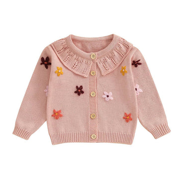 Vintage Knit Floral Baby Cardigan Dark Pink 3-6 M
