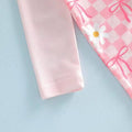 Long Sleeve Pink Checkered Floral Toddler Swimsuit