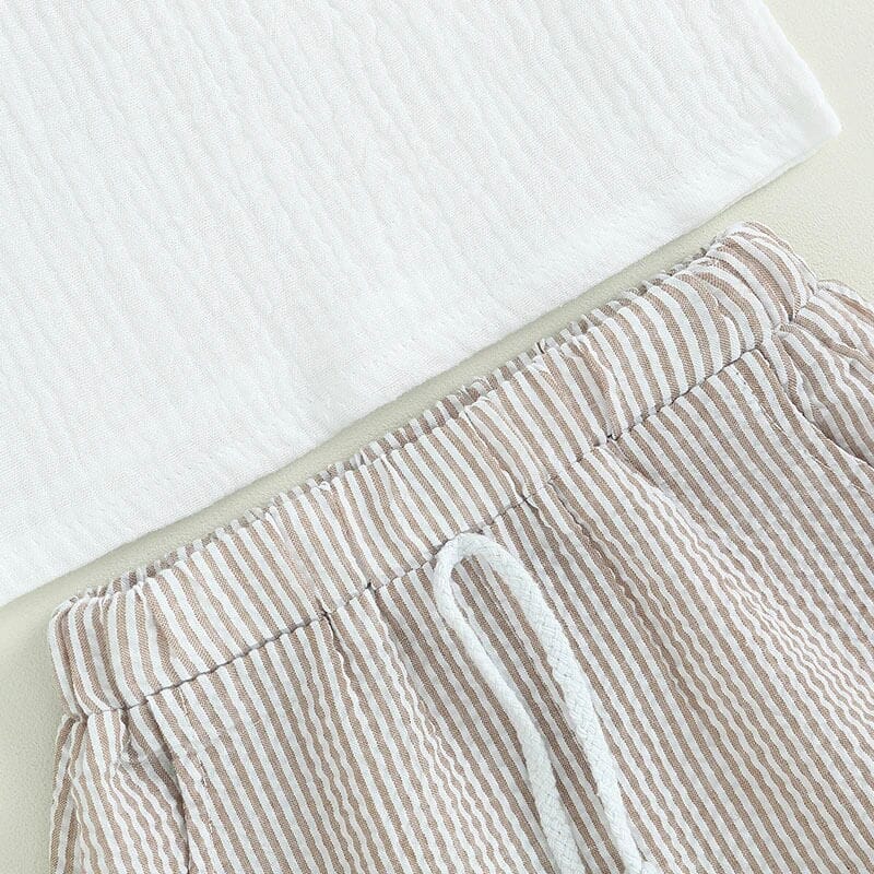 White Linen Striped Toddler Set   