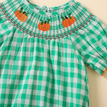 Short Sleeve Plaid Halloween Baby Romper   