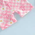 Long Sleeve Pink Checkered Floral Toddler Swimsuit