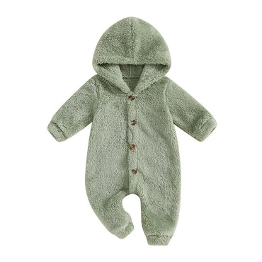 Long Sleeve Fleece Hooded Baby Jumpsuit Green 0-3 M 