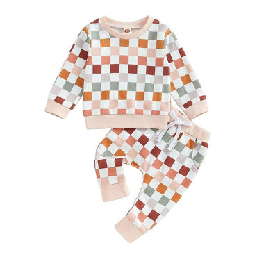 Long Sleeve Checkered Baby Set   