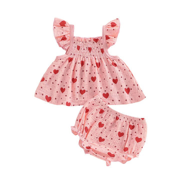 Fly Sleeve Pink Heart Dots Baby Set