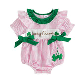 Short Sleeve Striped Lucky Charm Baby Romper